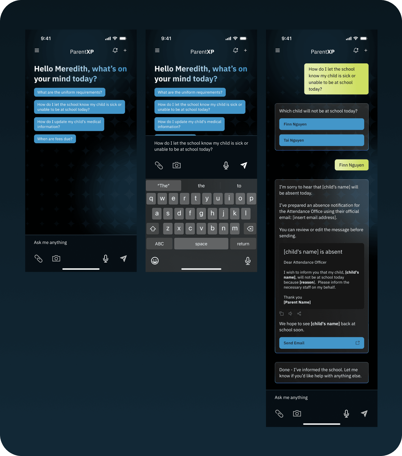 Reporting Absence - ParentXP flow