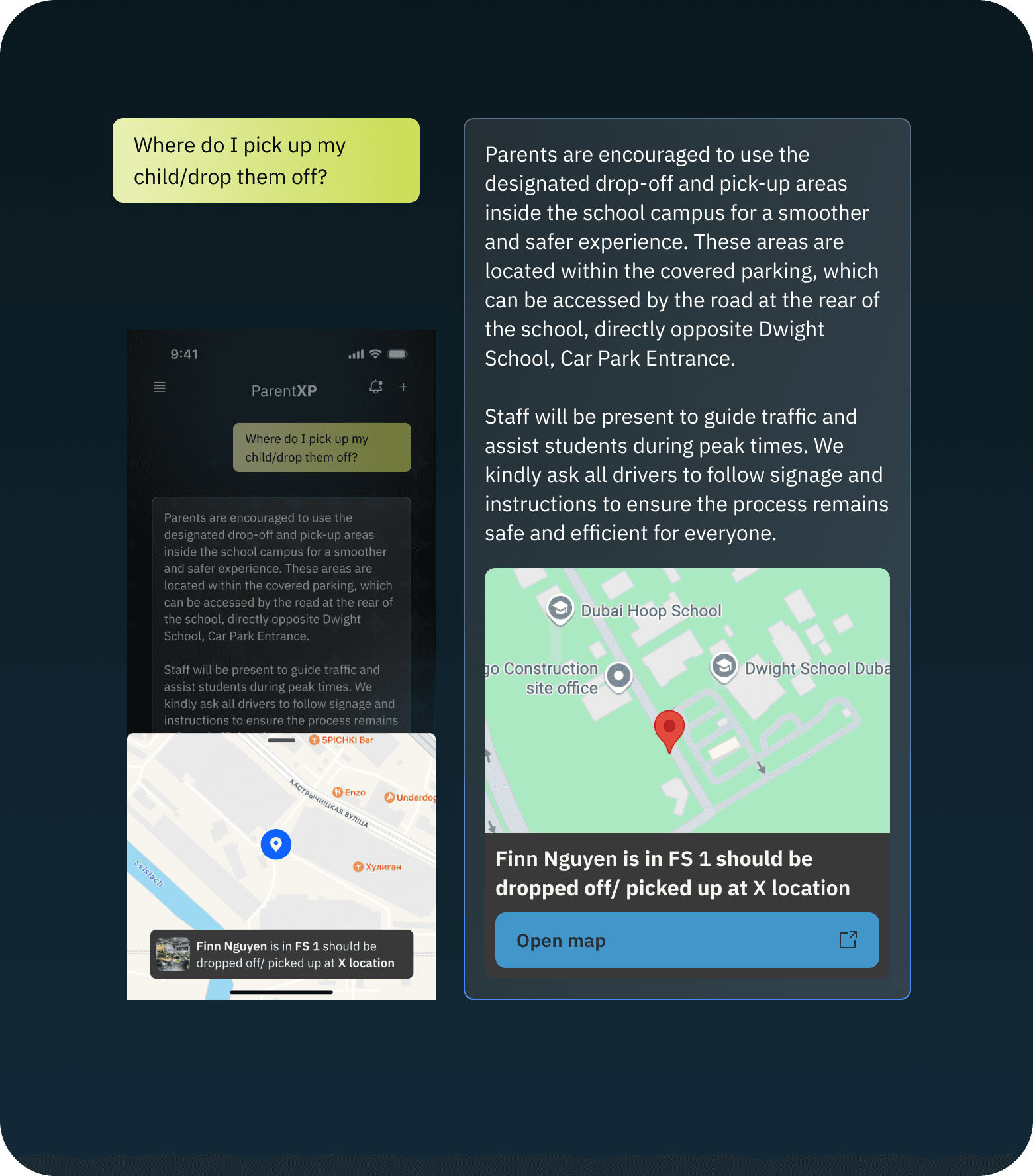 Pickup & Drop Navigation - ParentXP flow