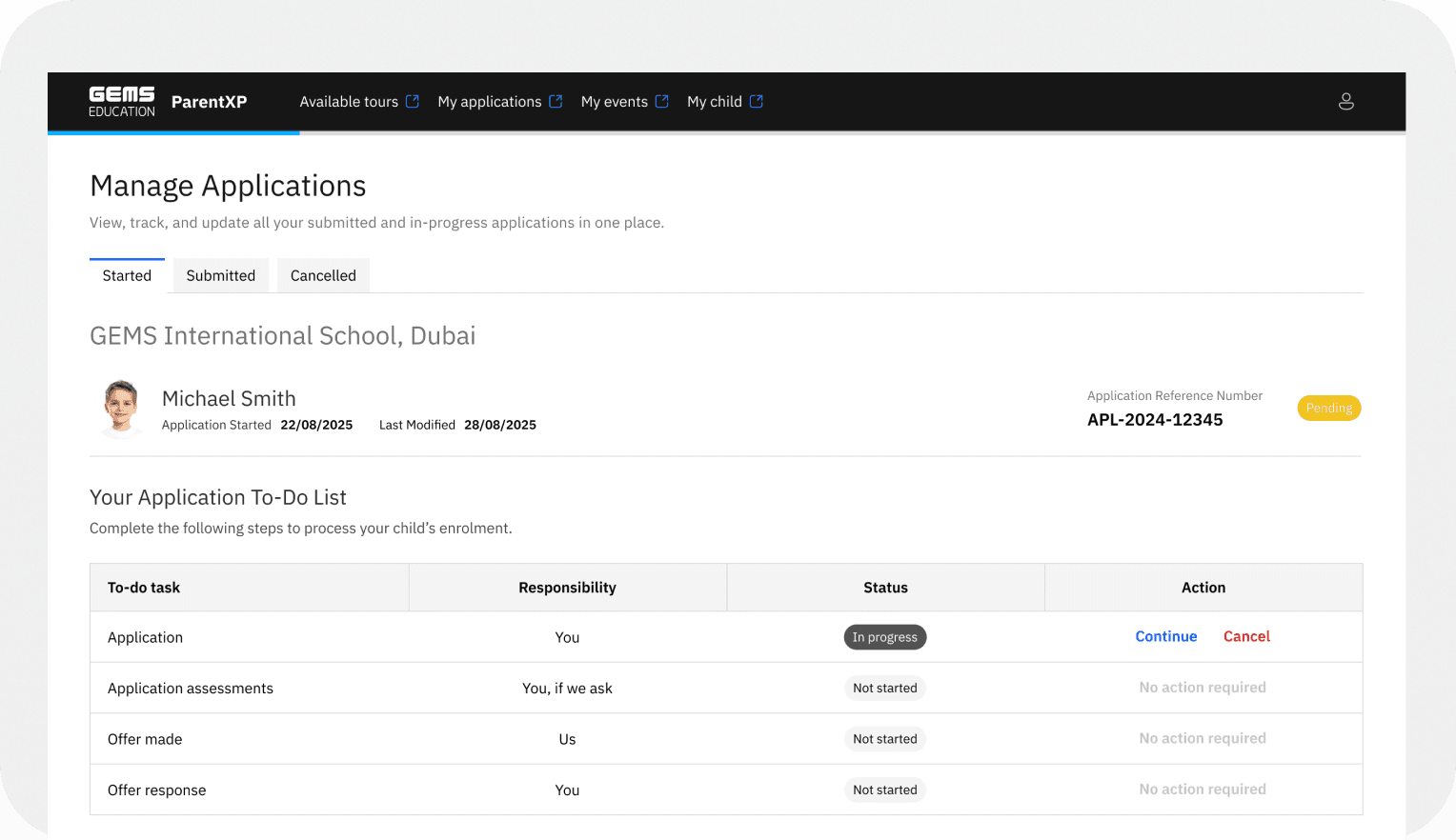 Application Dashboard - GEMS Education