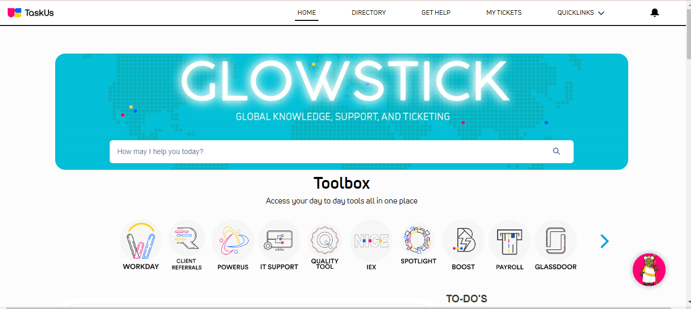 TaskUs client portal screen 1