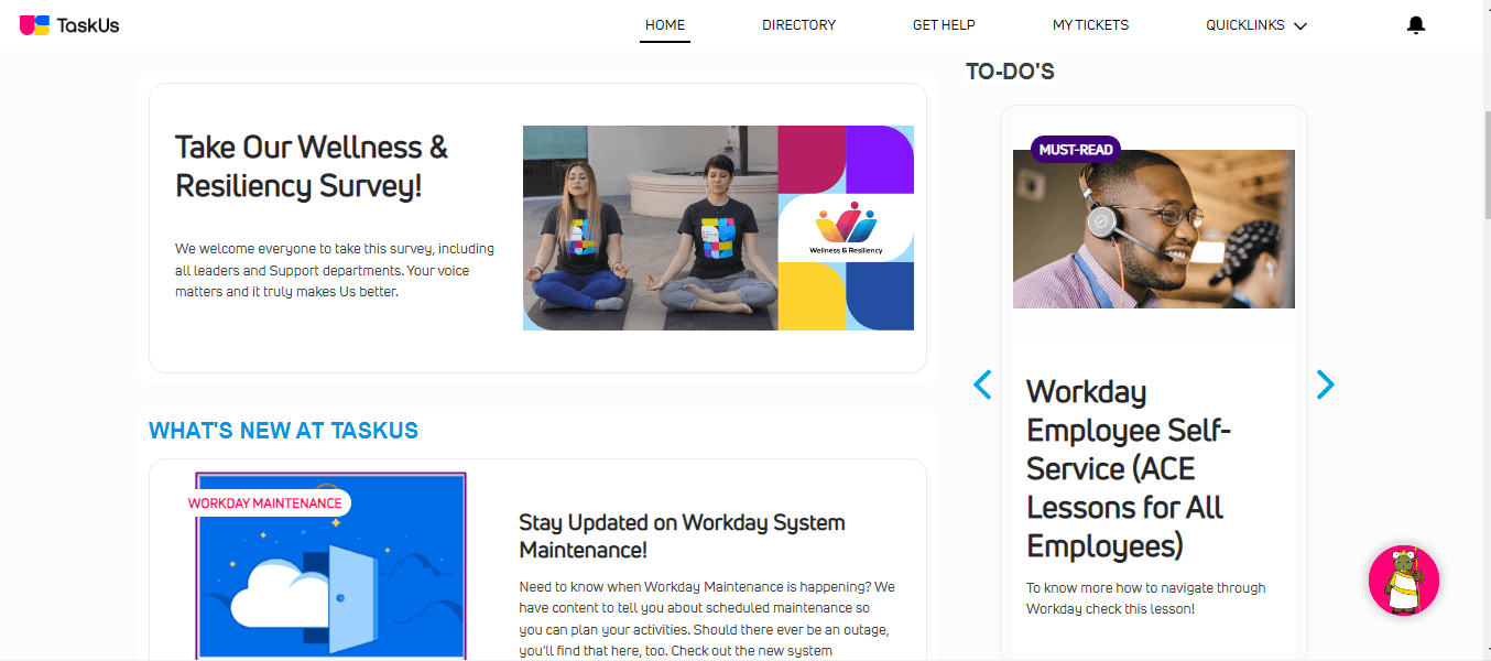 TaskUs client portal screen 2